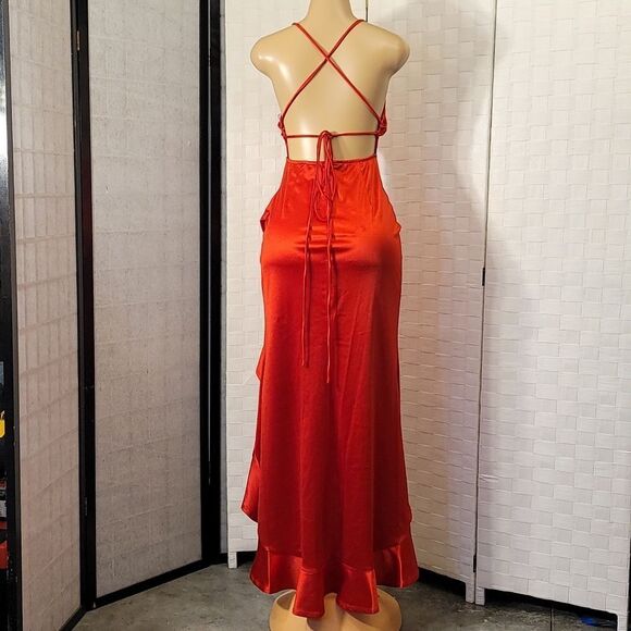 BRAND NEW CRYSTAL DOLL  BAE RUFFLE HEM SATIN SLEEVELESS DRESS - Picture 13 of 16